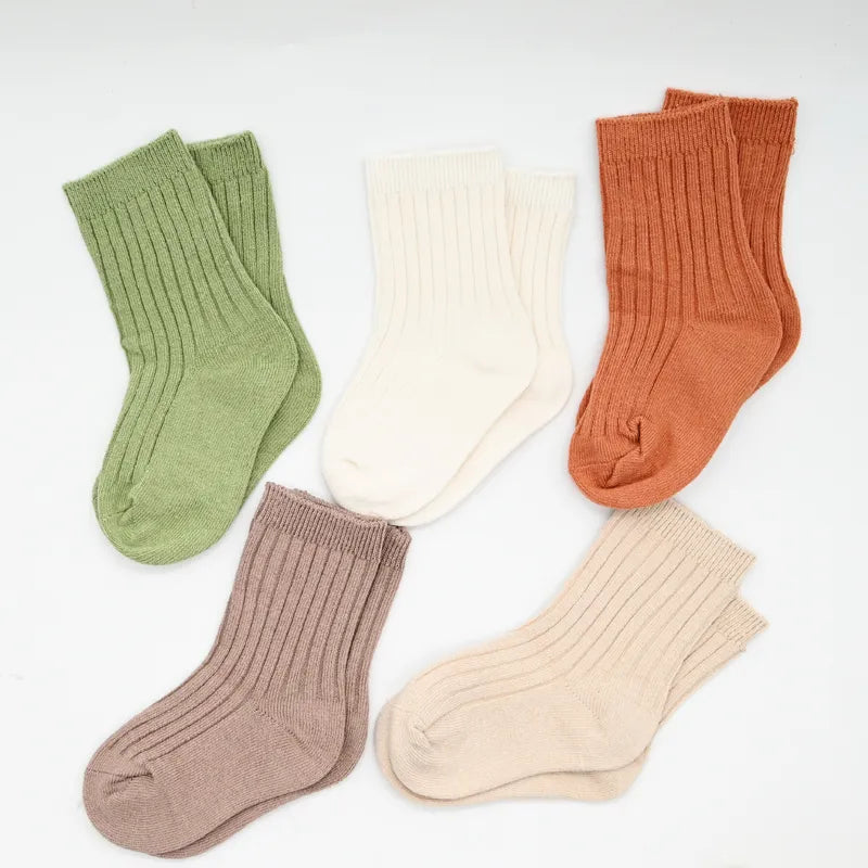5 Pairs Ribbed Solid Cotton Toddler Knitted Socks