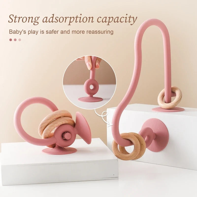Montessori Wood Ring Soft Silicone Teether Toys