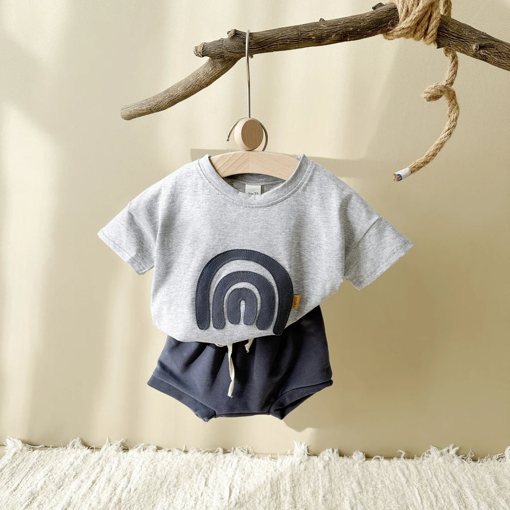 Rainbow Patchwork T-shirt Shorts Set