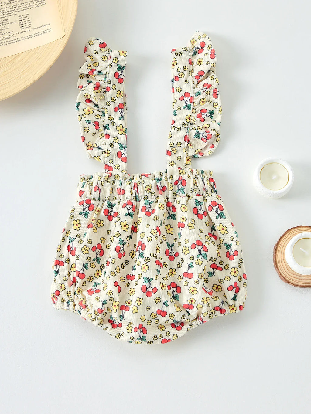 Cherry Ribbon Suspender Romper