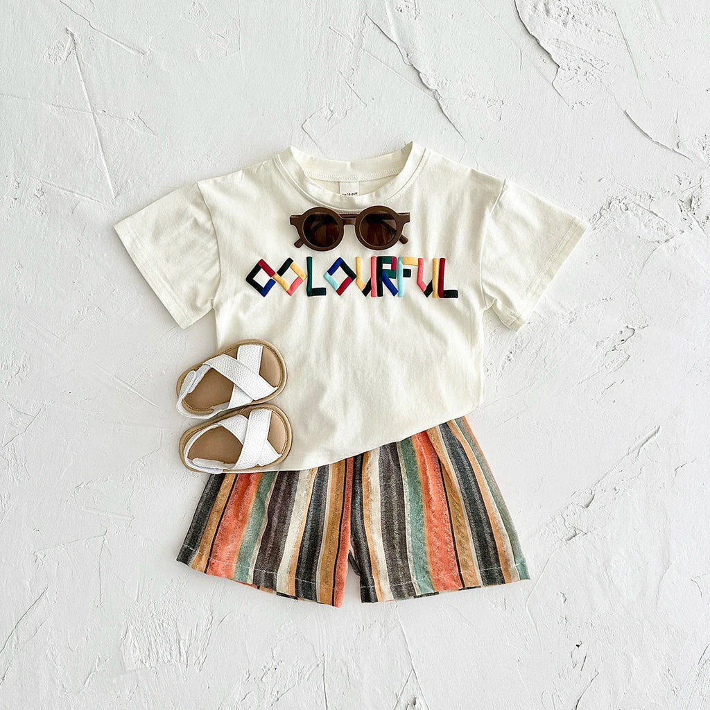 Colorful Stripe Shorts Set