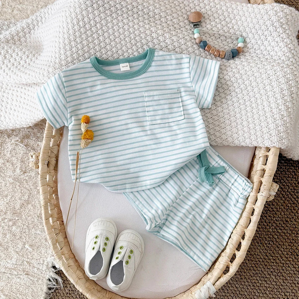 Teal Stripe Shorts Set