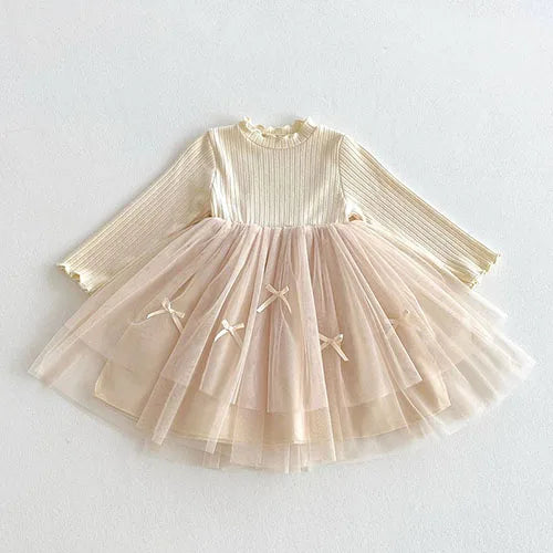 Long Sleeved Tulle Ribbon Dress