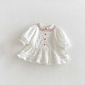 Embroidered Ribbon Collar Frill Dress