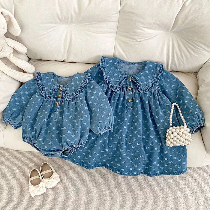 Printed Denim Sister Outfit