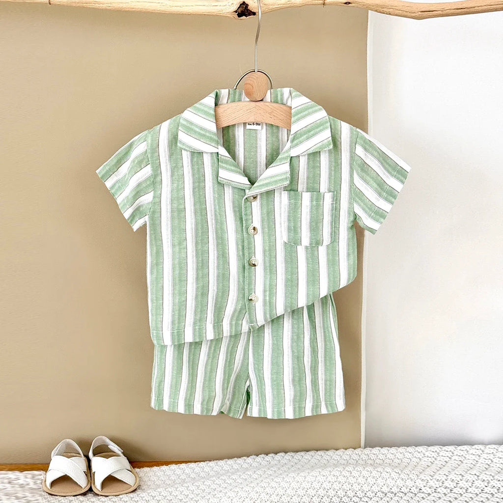 Mint Striped Linen Set