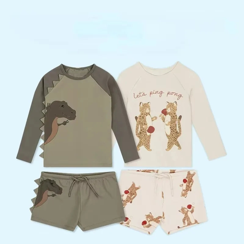Leopard Dinosaur Raglan Sleeve Swimsuit