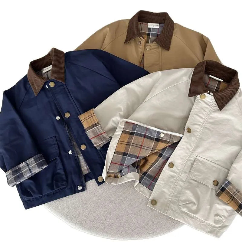 Plaid Suede Neck Coat Jacket
