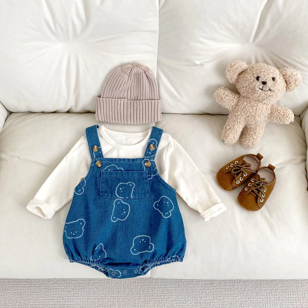 Denim Bear Printed Romper