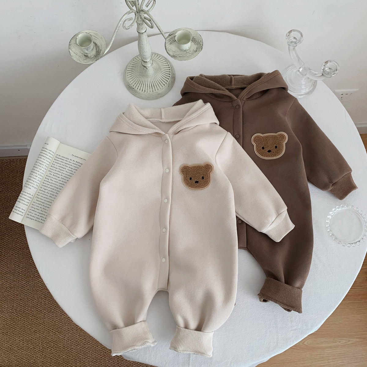 Teddy Bear Patch Hoodie Jumpsuit