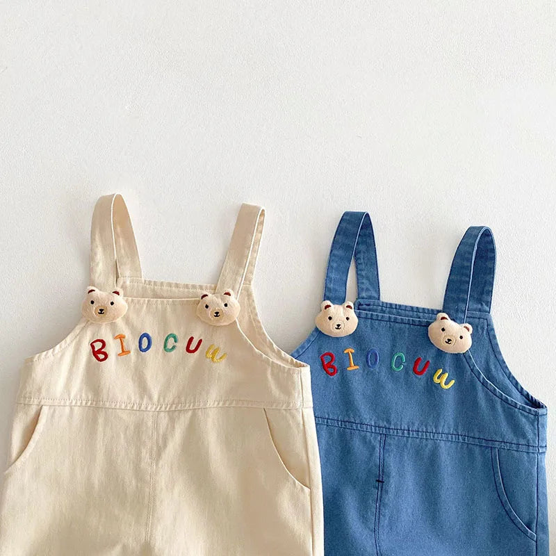 Bear Embroidered Overalls Jumpsuit