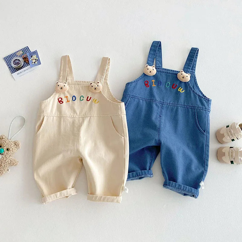 Bear Embroidered Overalls Jumpsuit
