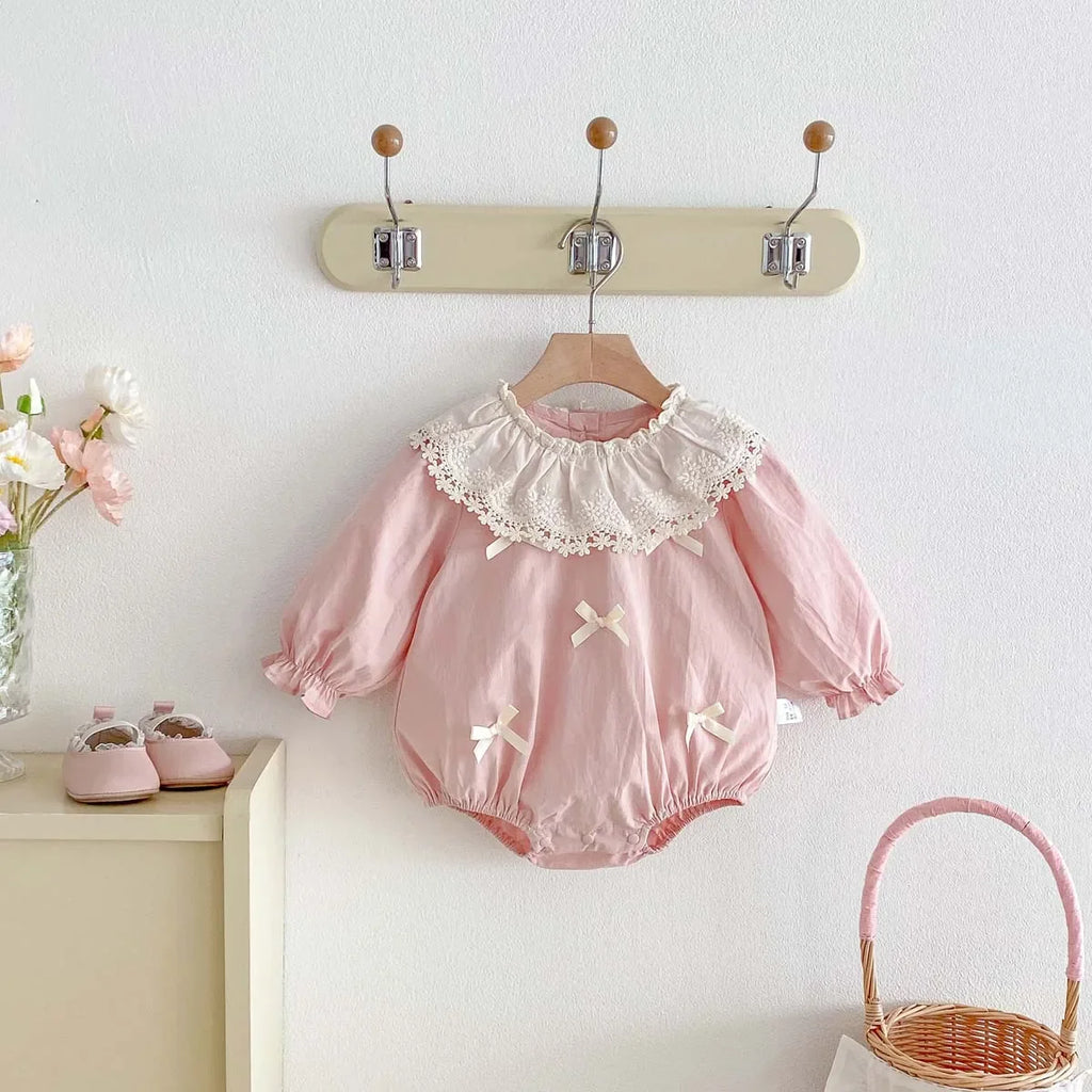 Lace Collar Ribbon Romper
