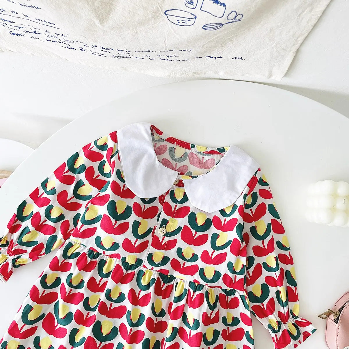 Solid Collar Floral Dress