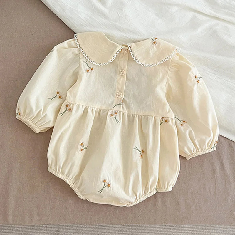 Long Sleeve  Embroidery Flower Romper