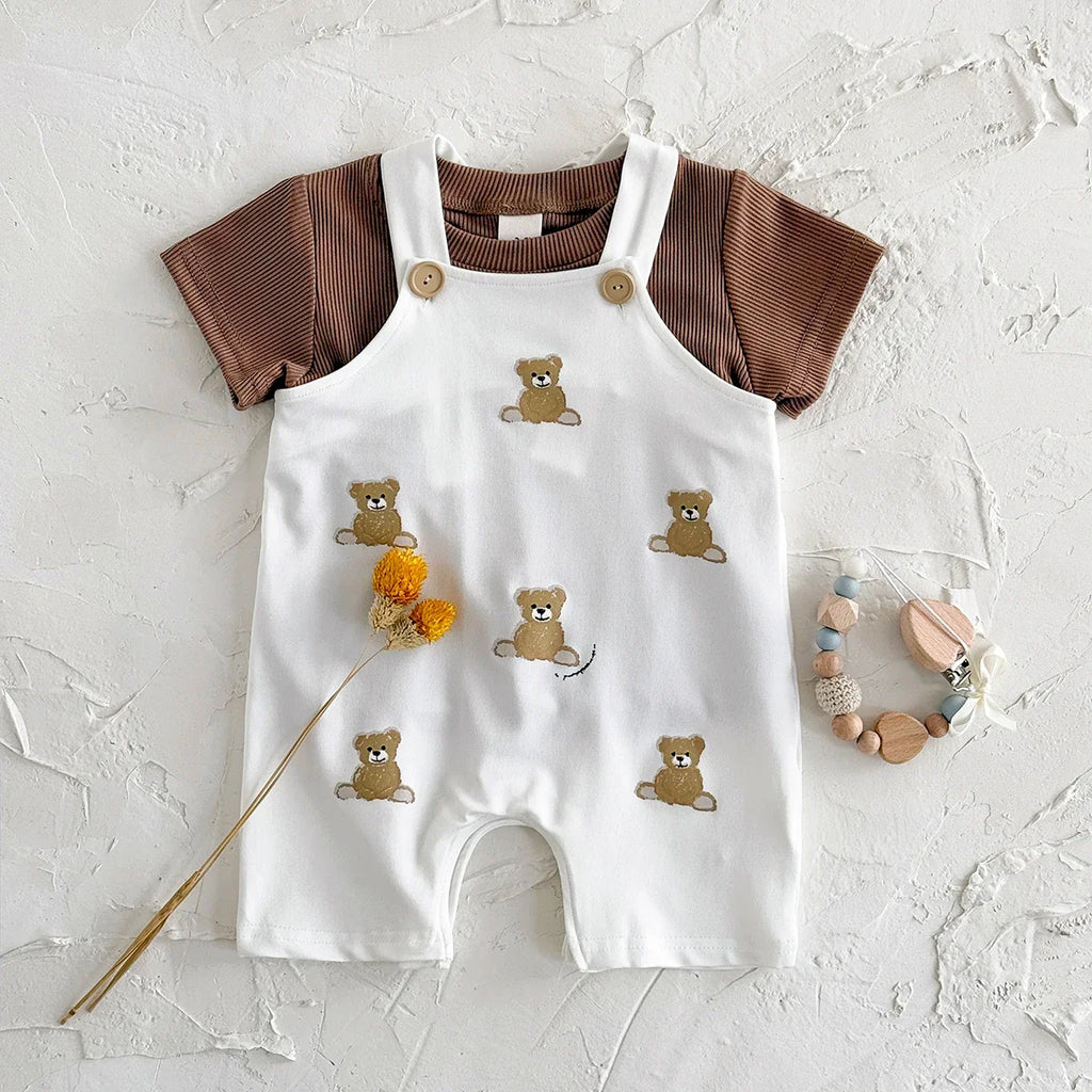 Teddy Bear Short Sleeve Jumpsuits Set