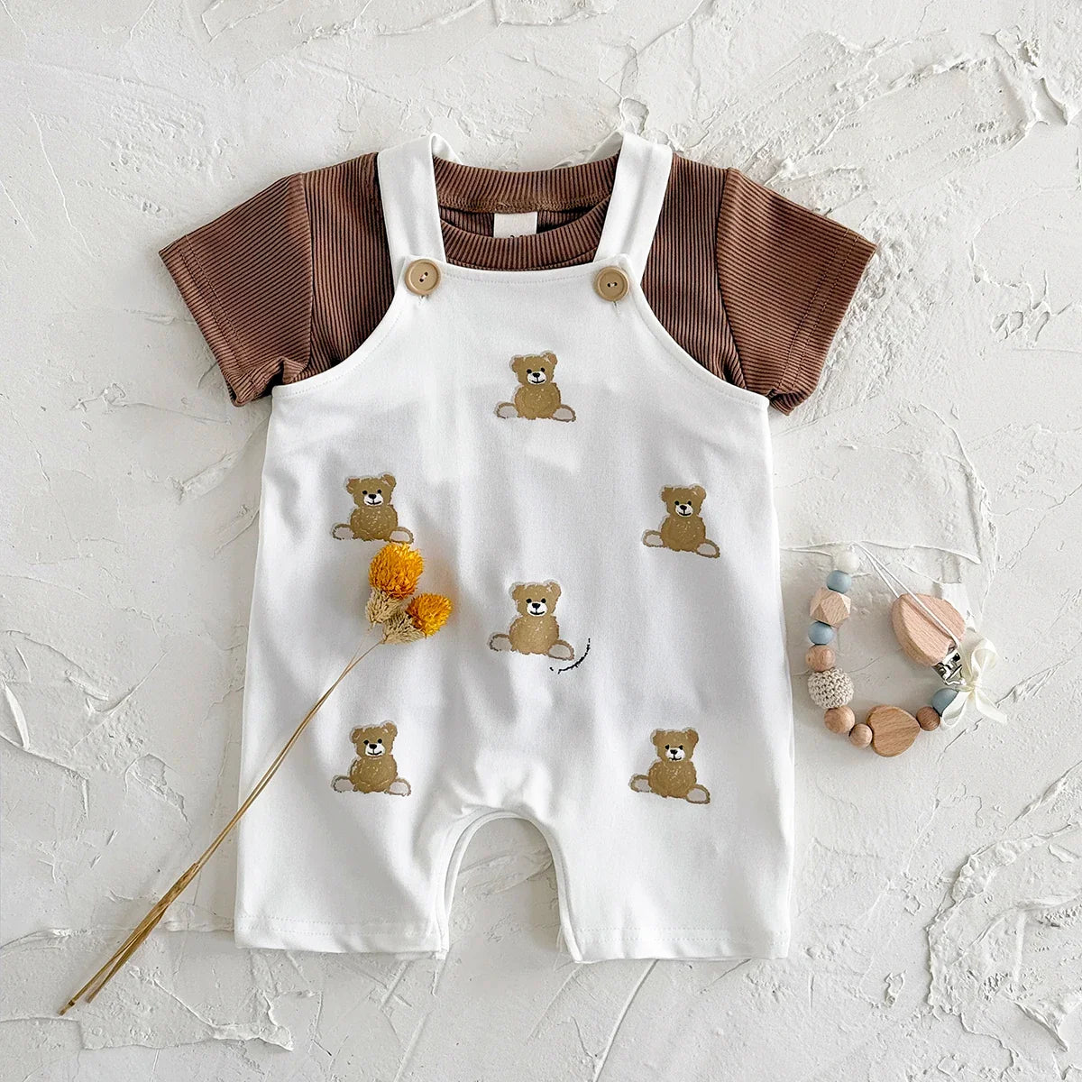 Teddy Bear Short Sleeve Jumpsuits Set