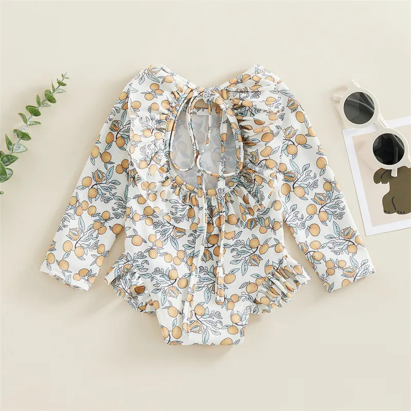 Baby Girl Floral Print Backless Bathing Suit
