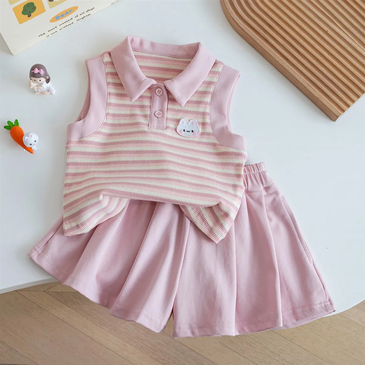 Rabbit Polo Striped Vest Set