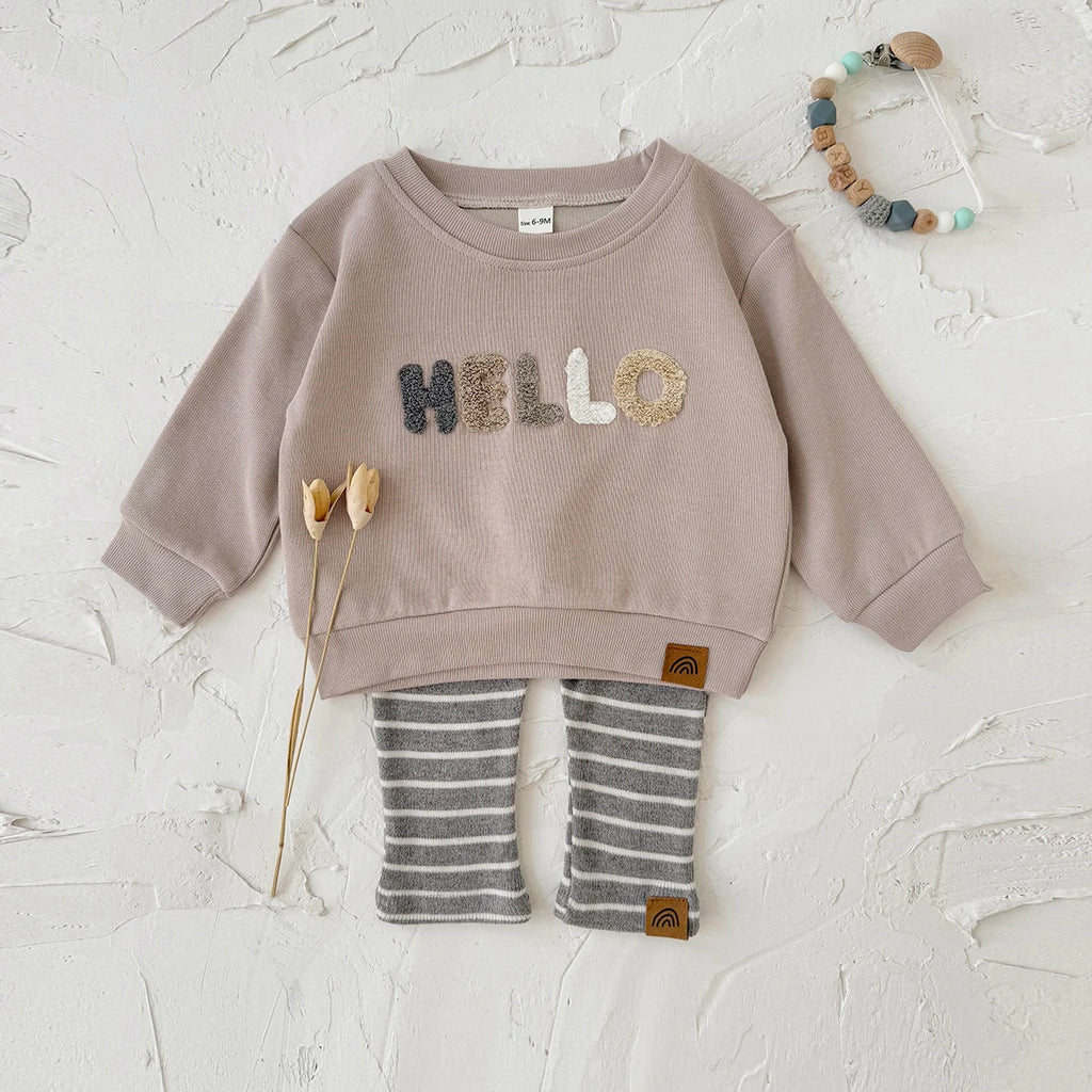 HELLO Striped Pants Set