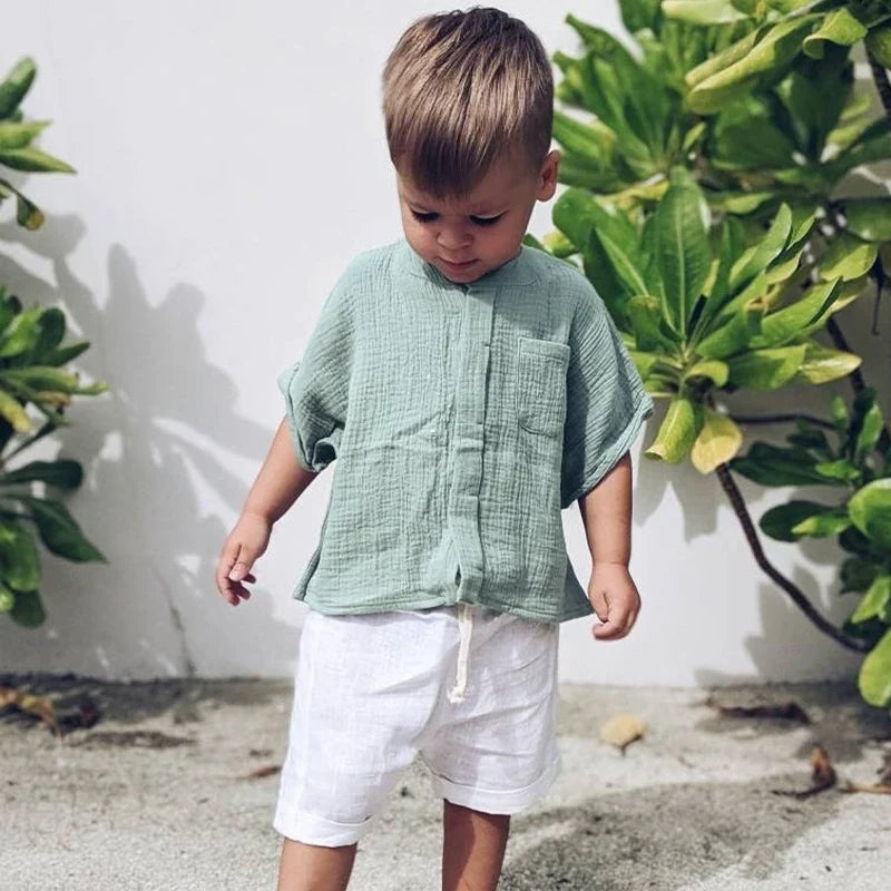 Loose Short-Sleeve Muslin Top