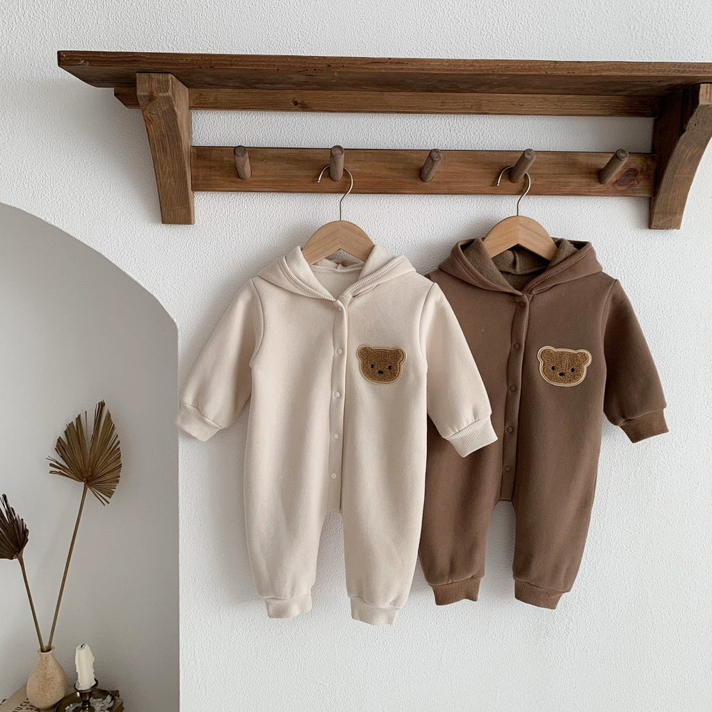 Teddy Bear Patch Hoodie Jumpsuit
