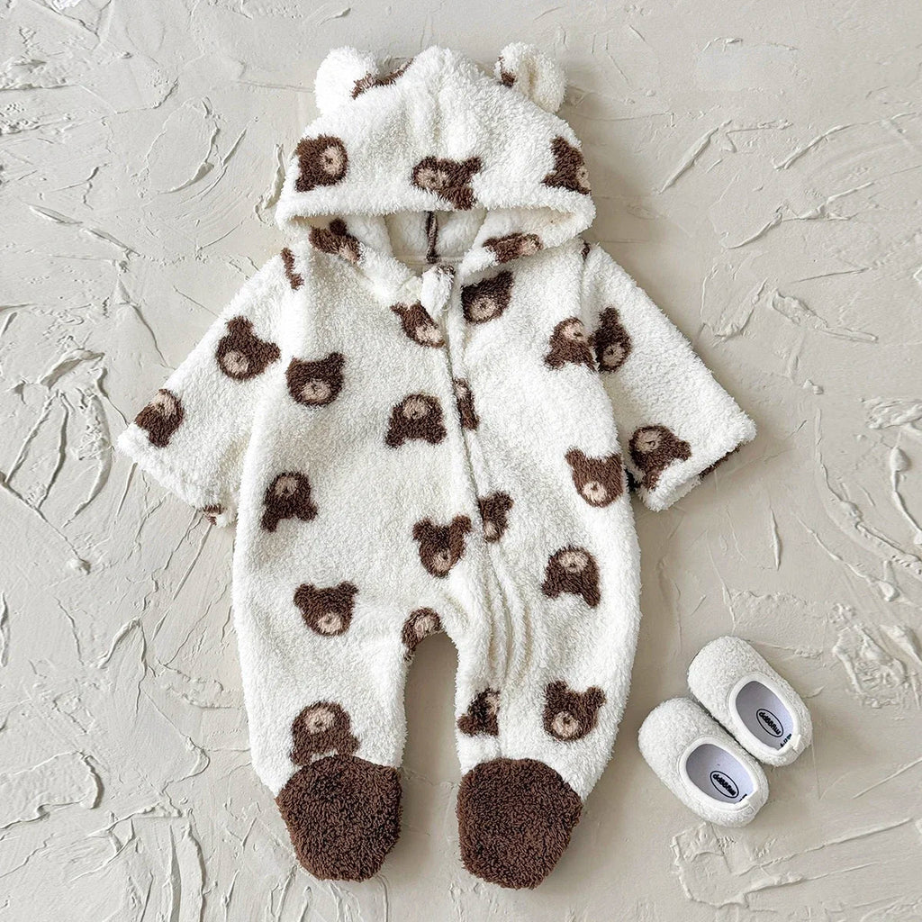 Plush Bear Head Footed Jumpsuit