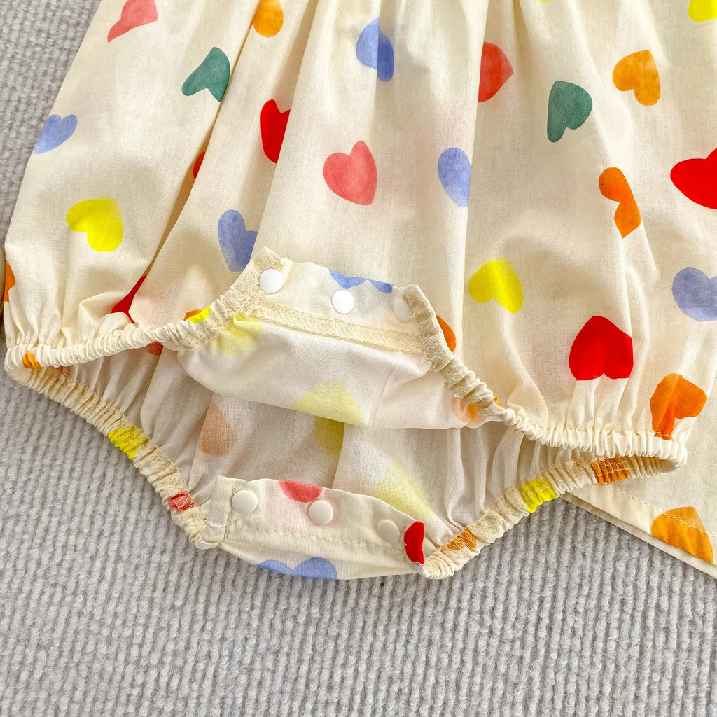 Heart Print Fly Sleeve Romper