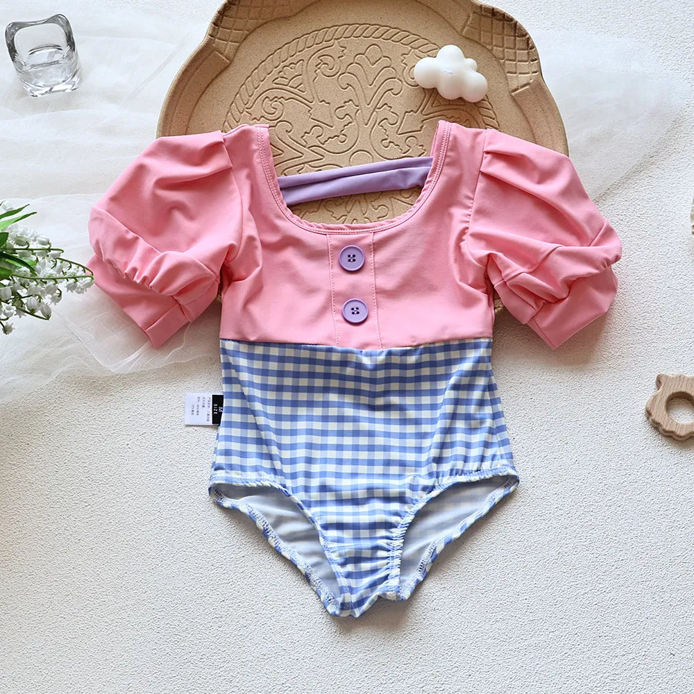 Girls Puff Sleeve 2 Pcs Swimsuit