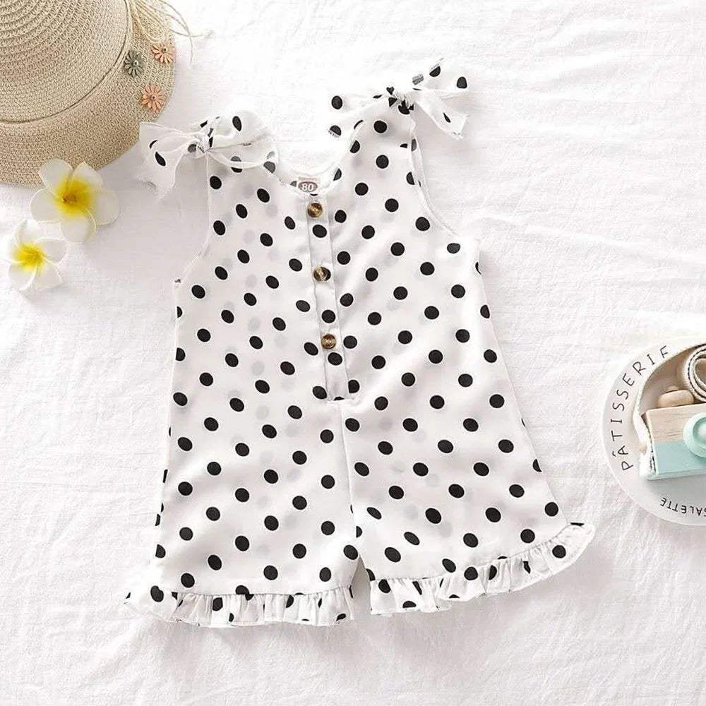 Polka Dot Tie Shoulder Romper