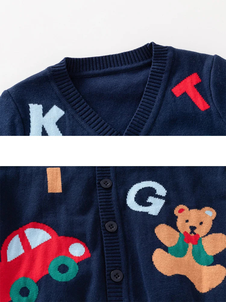 Teddy Bear Letter Knitted Cardigan