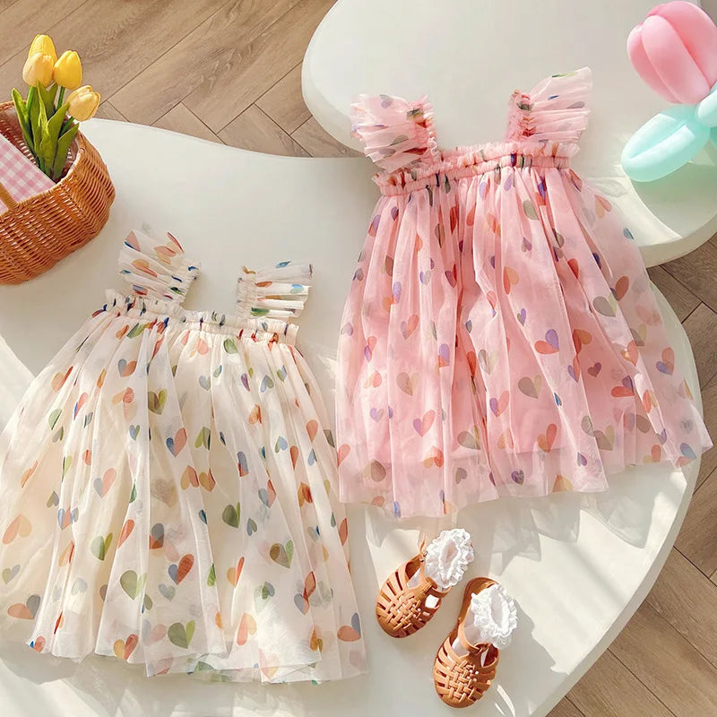 Heart Print Dress Tulle Dress