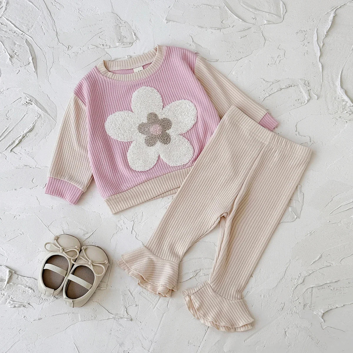Flower Embroidered Frill Pants Set