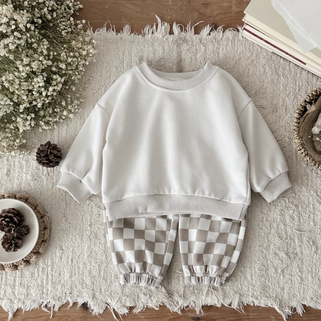 Checkered Pants Sweater Set