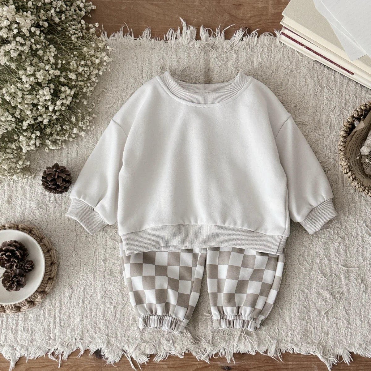 Checkered Pants Sweater Set