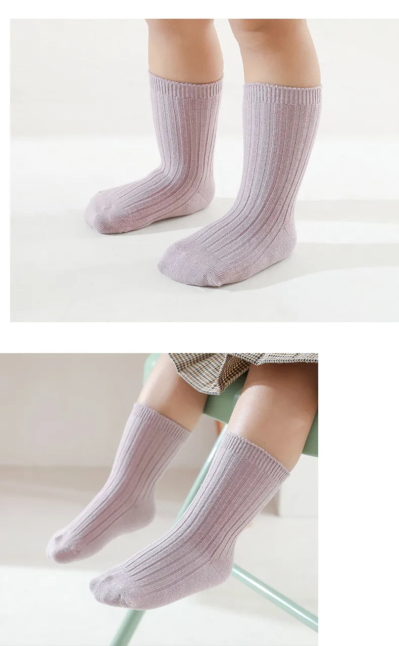 5 Pairs Ribbed Solid Cotton Toddler Knitted Socks