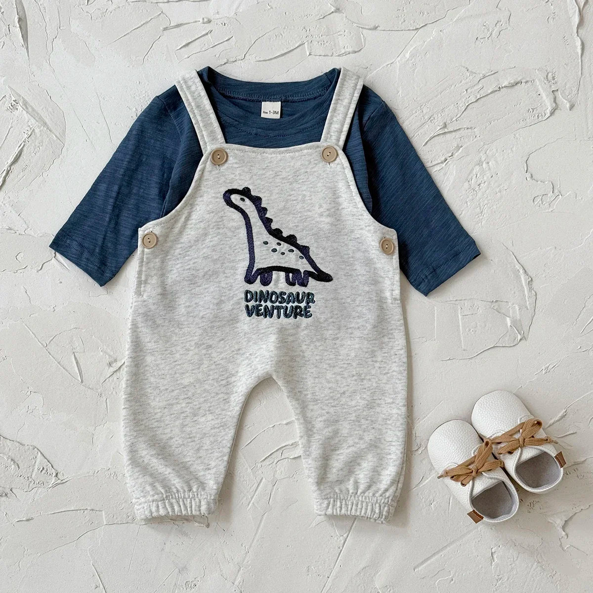 Embroidered Dinosaur Suspender Jumpsuit