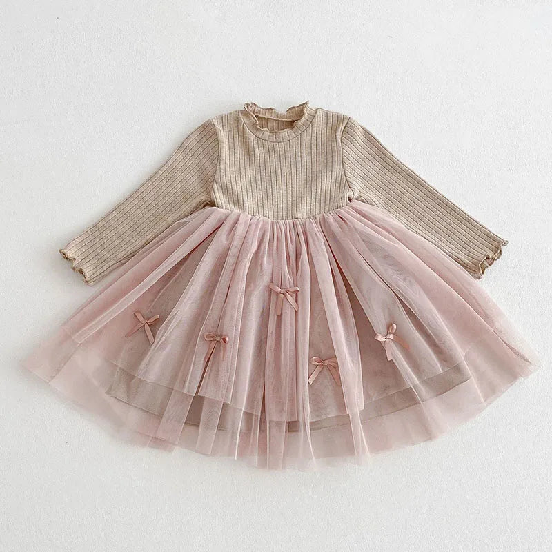 Long Sleeved Tulle Ribbon Dress