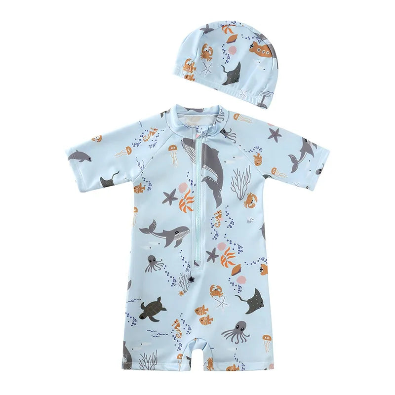 Boys Printed Zip Up Swimsuit