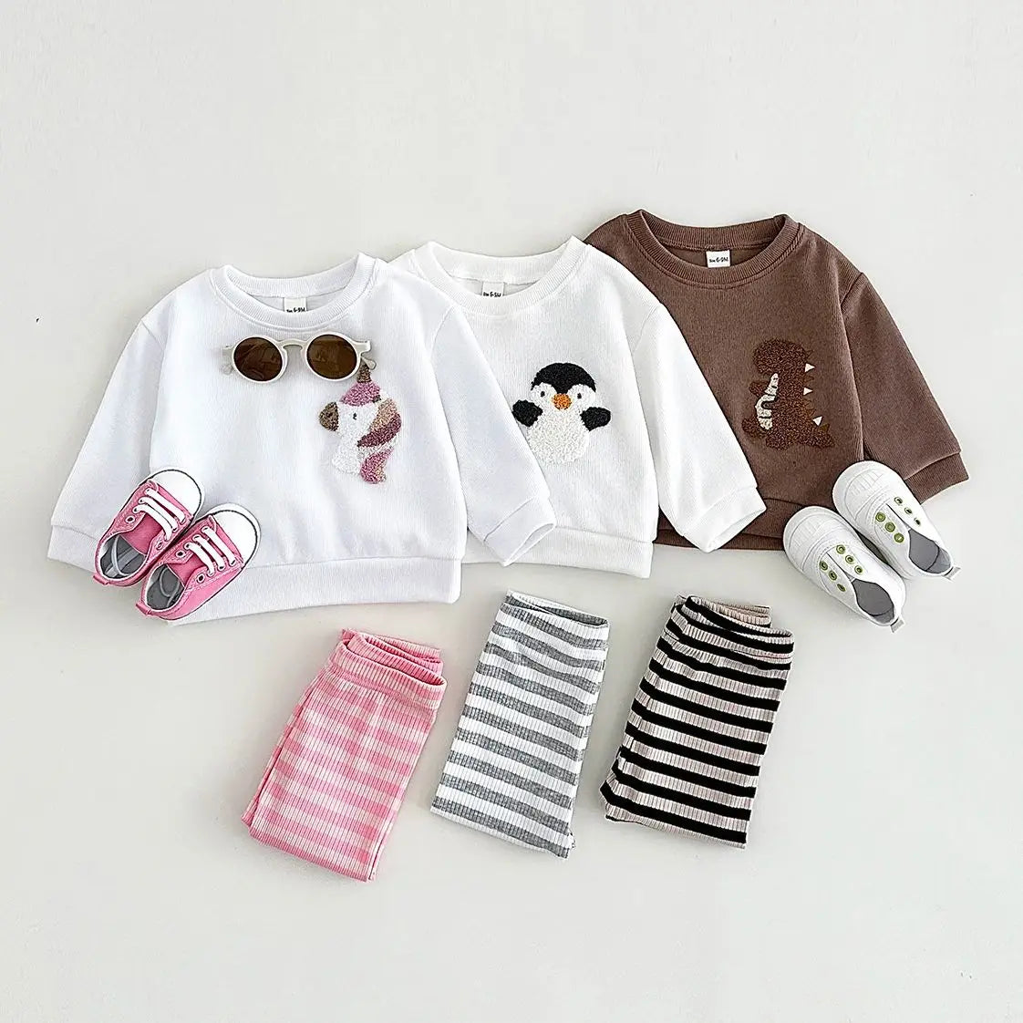 Fuzzy Animal Striped Pants Set