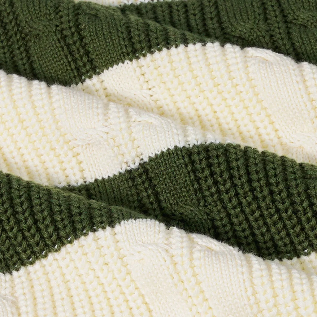 Forest Striped Cable Knit Roll neck Sweater