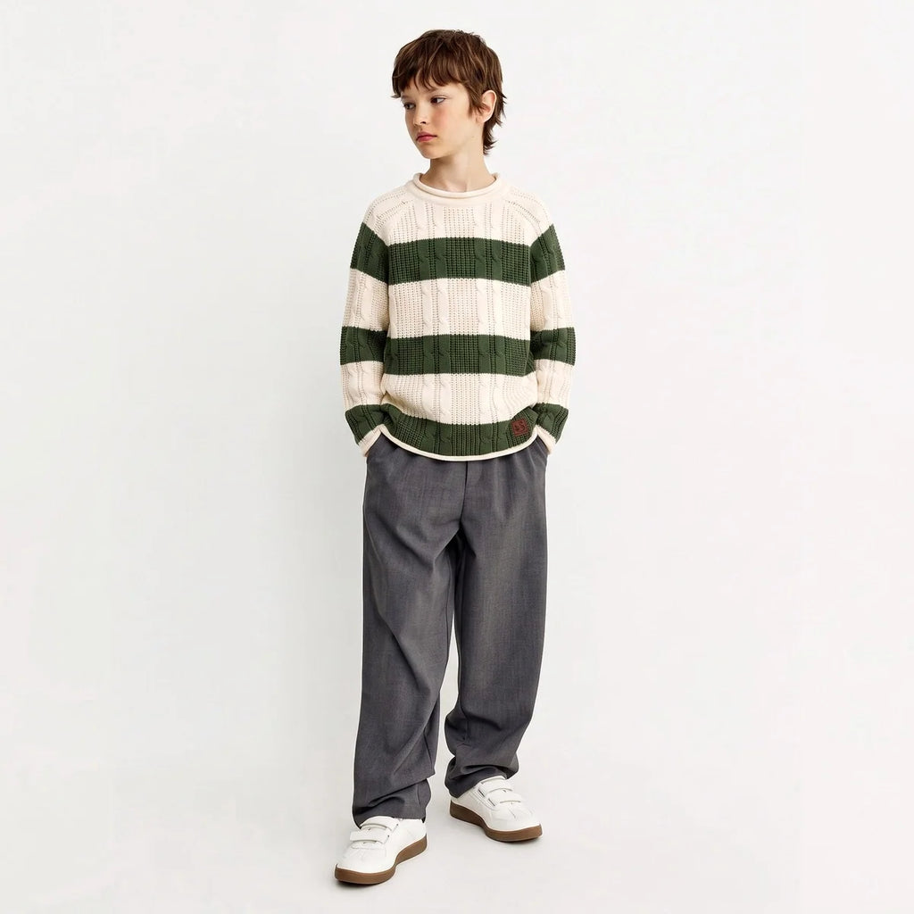 Forest Striped Cable Knit Roll neck Sweater
