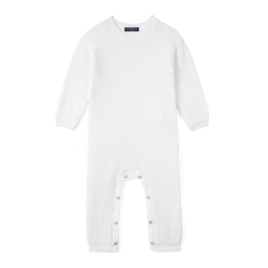 Baby Knit Romper Snap Closure in White