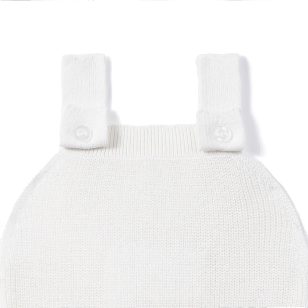 Baby Knit Button Strap Romper in White