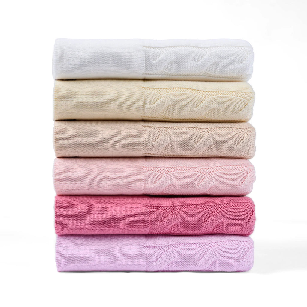 Cable Knit Baby Blanket in Pink