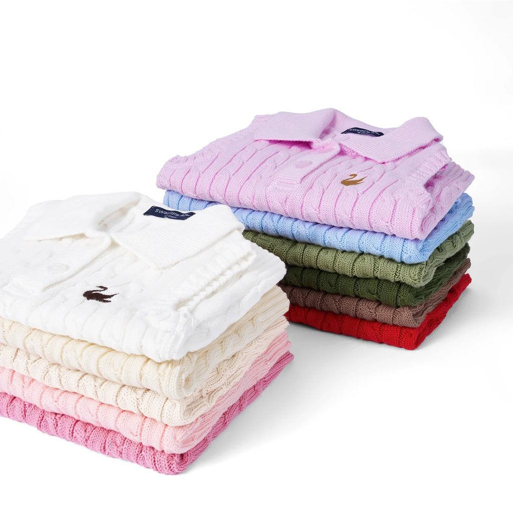Cable Knit Sleeveless Polo Shirt in Baby Blue