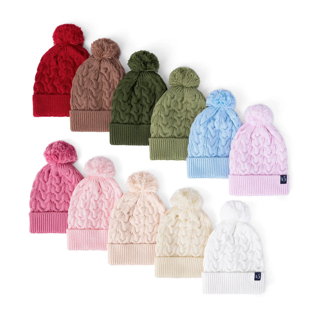 Cable Knit Pom Beanie in Baby Blue