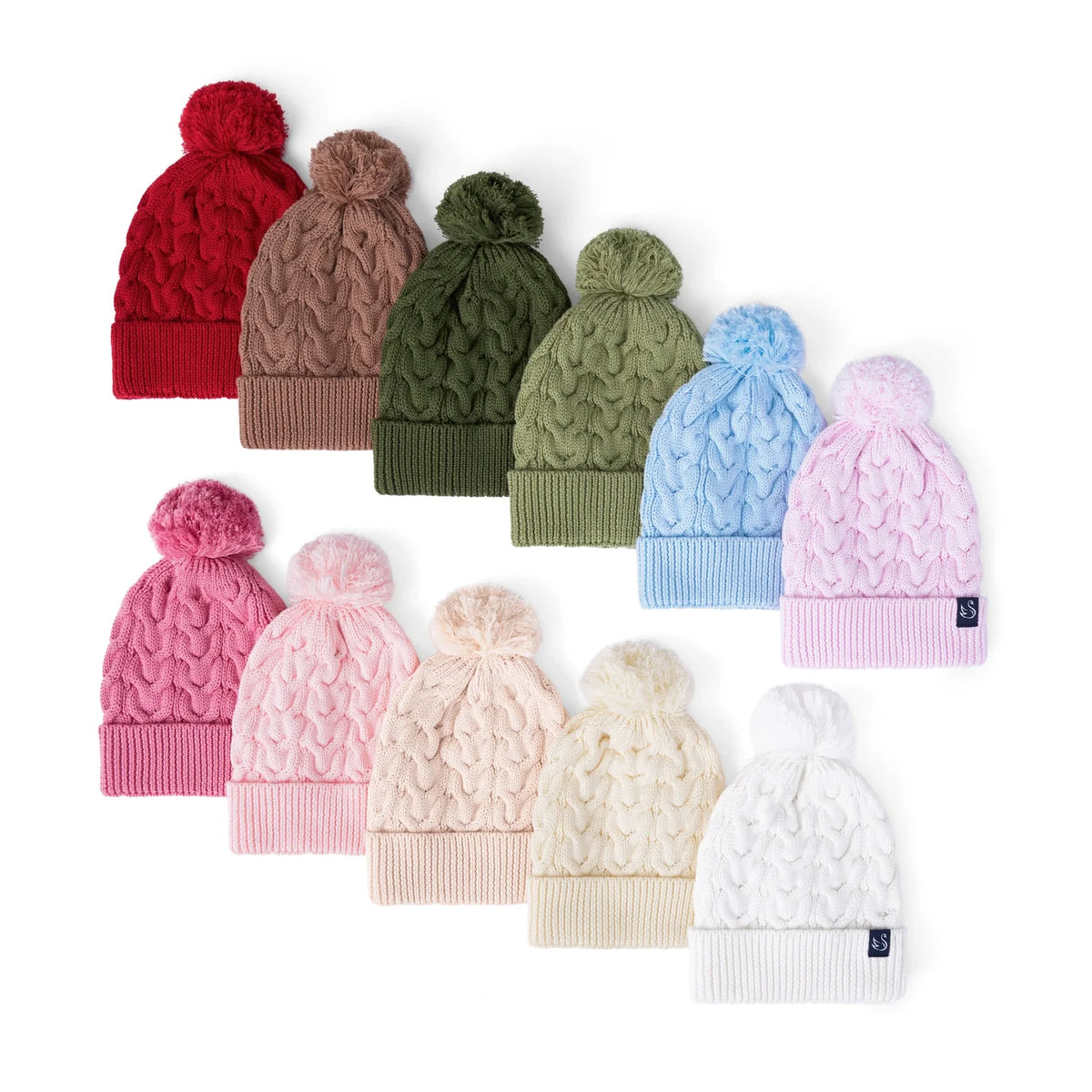 Cable Knit Pom Beanie in Rose Pink