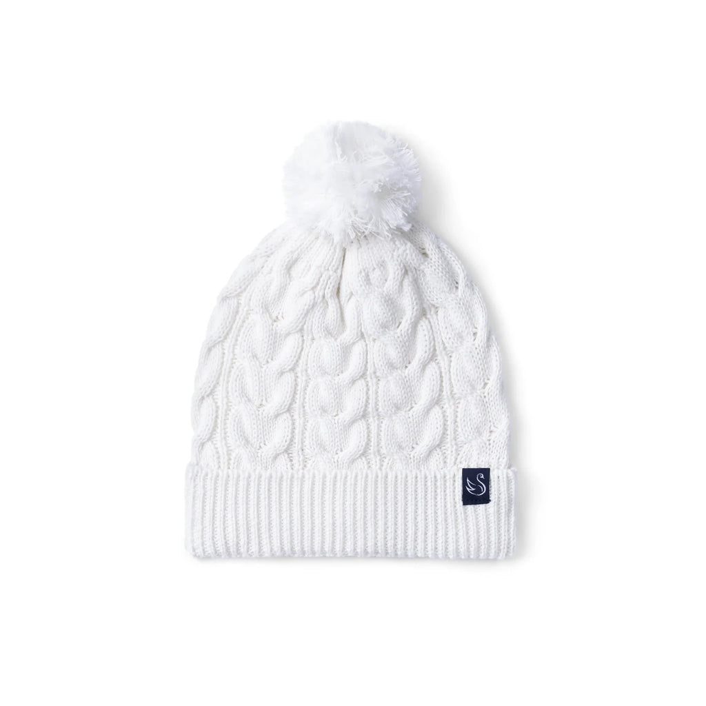 Cable Knit Pom Beanie in White