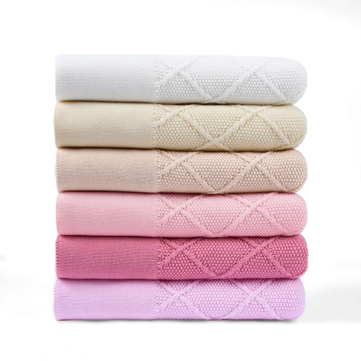 Diamond Stitch Baby Knit Blanket in Rose Pink